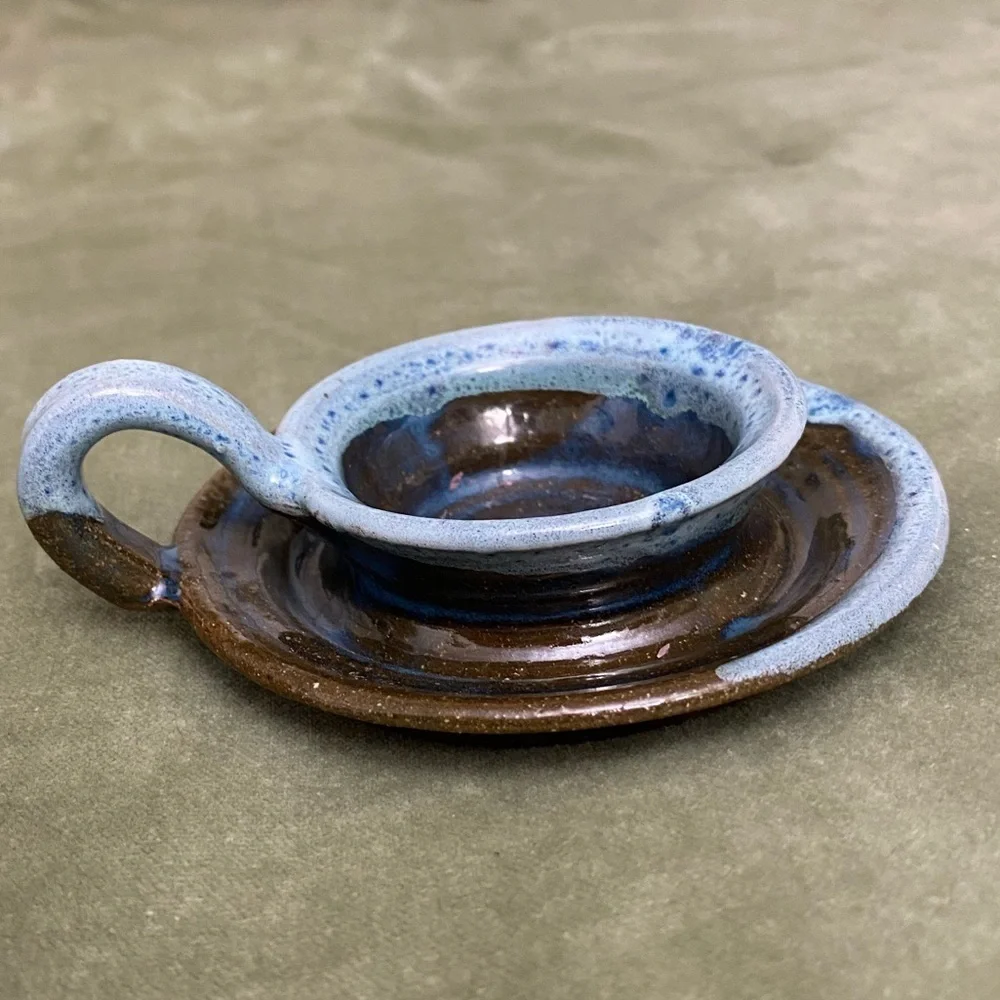 Legacy stoneware chamber stick candle holder with finger loop handle #16
